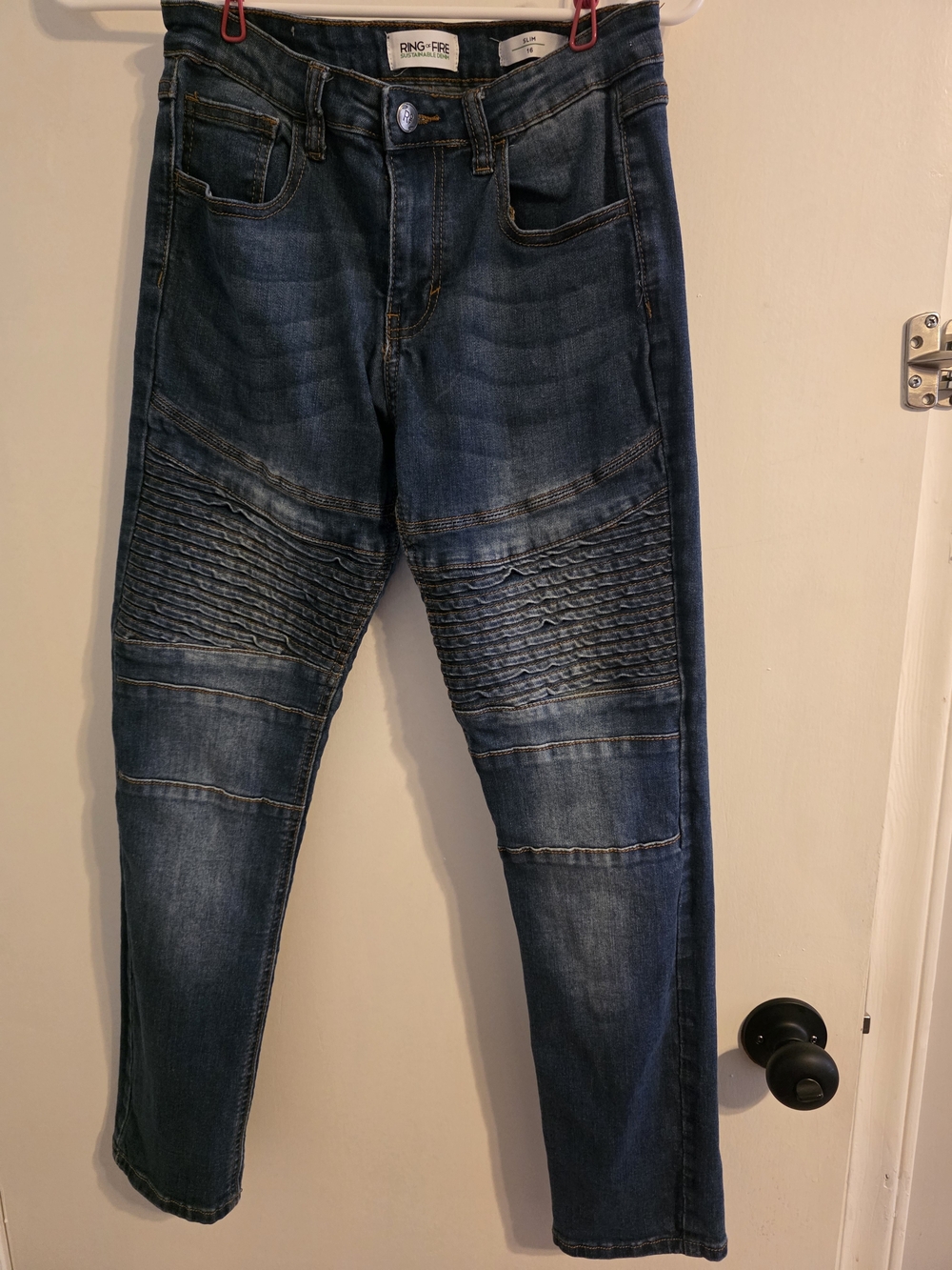 Ring of Fire Dark Blue Slim Moto Jeans